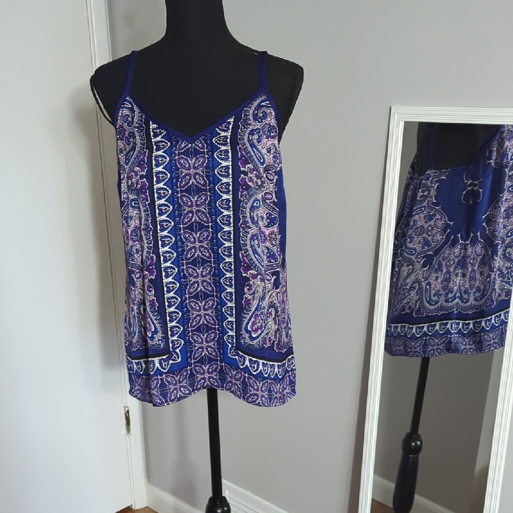 Express Blue and Purple Paisley Camisole, Medium, With Elastic Back